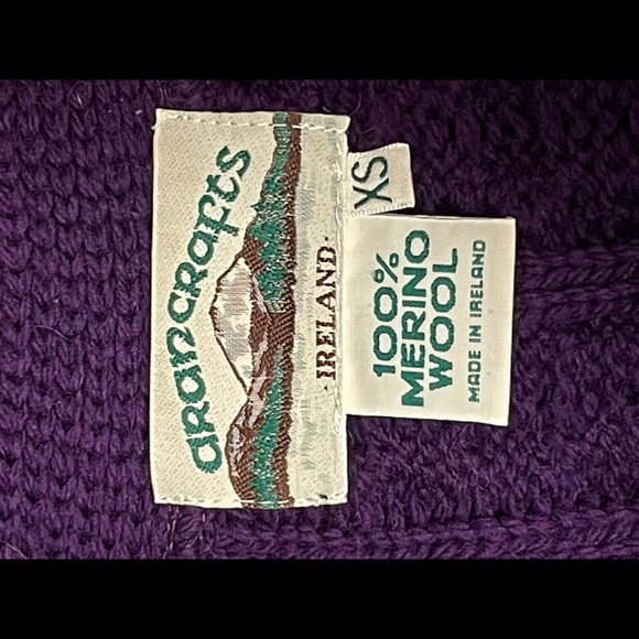 ARAN CRAFTS Merino Wool Chunky Knit Single Button Cardigan Sweater Purple XS S - Picture 13 of 13